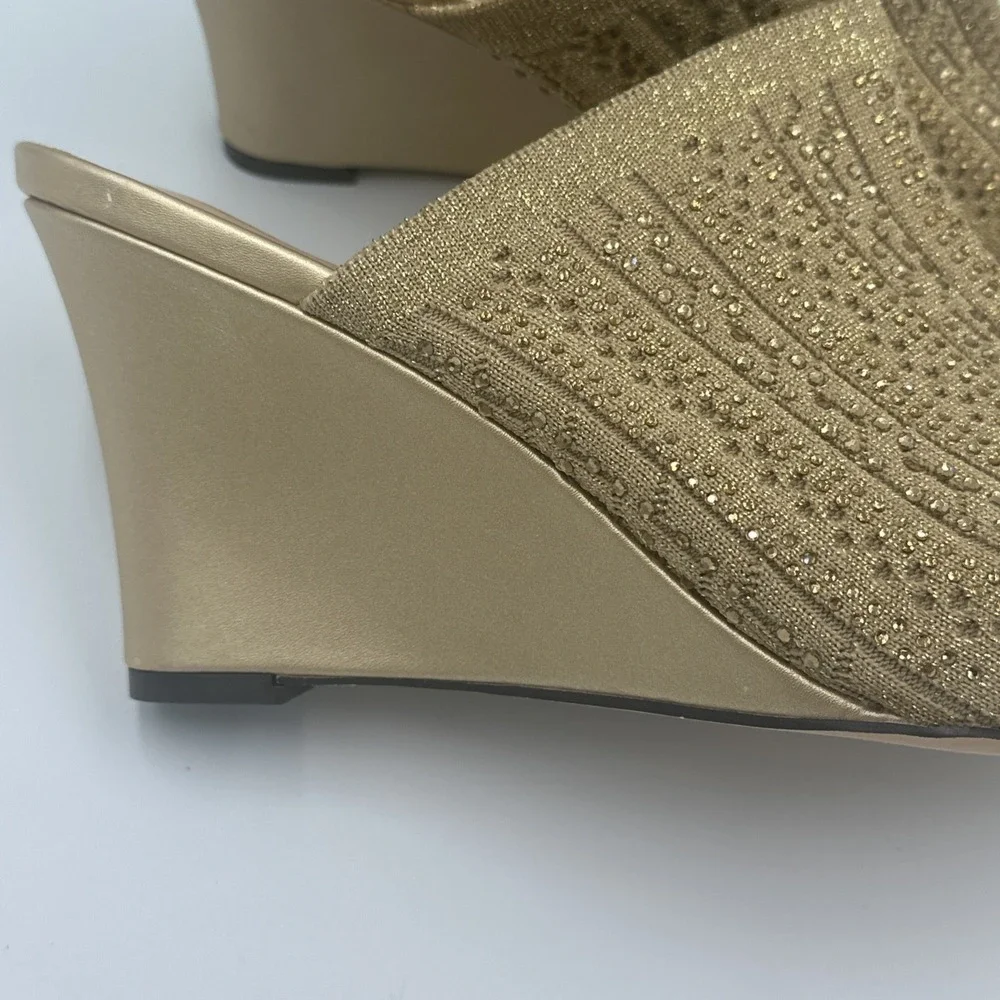 Lauren‎ Lorraine Martha Women's Wedge Sandal Gold Glitter Rhinestones Size 11